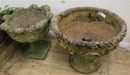 A reconstituted stone garden urn, diameter 47cm, and a concrete urn, 54cm